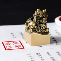 3cm Square Solid Copper Dragon Carved Chinese Name Stamp Customize Metak Seal Stamps with Red Inkpad Package Box Birthday Gifts