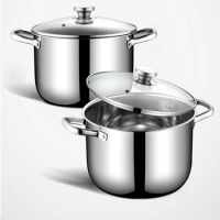Stainless Steel Binaural High Soup Pot Cooking Multi Purpose Cookware Pan Glass Cover Open Flame Induction Cooker