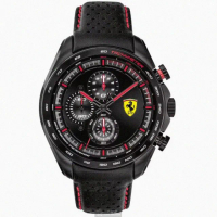 【Ferrari 法拉利】FERRARI手錶型號FE00045(黑色錶面黑錶殼深黑色真皮皮革錶帶款)