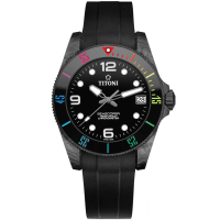 【TITONI 梅花錶】SEASCOPER 600米陶瓷錶圈鍛造碳天文台認證潛水機械錶-彩虹圈(83600 C-RA-256)
