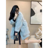 Suit Collar Fox Fur Coat for Young Women, Patchwork Environmentally Friendly Fur Coat