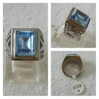 Cincin pria batu kristal blue swiss topaz obsi +zircon