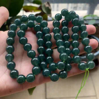 Natural a Goods Jade Ice Seed Glue Moisturizing Full Color Dark Green Blue Water 10mm Big Beads Men's and Women's Jewelry Neckla