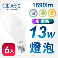 APEX 13W高效能廣角LED燈泡 全電壓 E27 極光版(6入)