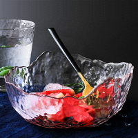 日式錘紋冰川不規則玻璃沙拉碗透明創意甜品碗家用蔬菜水果沙拉碗