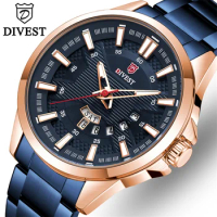 DIVEST Watch MenTop Brand Luxury Casual Dark Night Clock Date Display Stainless Steel Fashion Quartz Waterproof Male Wristwatch