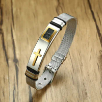 Modyle 2023 New Punk Design Cross Bracelet Bangle For Man Party Gift Gold/Silver Color Stainless Steel Bracelets Bangles
