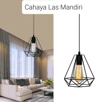 Lampu Gantung Minimalis Kap Diamond dengan Cahaya lampu LED untuk Dekorasi Cafe atau Kamar - Besi ti