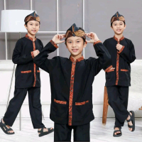 Bestway Baju Pangsi Anak Batik Polos Kain Katun Motif Fashion Kemeja Lembut Lengan Panjang Hitam Set