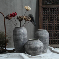 Jingdezhen Ceramic Vase Dark Blue Vintage Chinese Traditional Vase Home Decoration Clay Vase Fine Rough Surface Furnishings