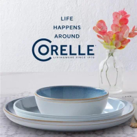 Corelle Stoneware 12-Pc Dinnerware Set Handcrafted Artisanal Double Bead Plates and Bowls Solid and Reactive Glazes