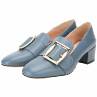 BALLY JANELLE 方釦牛皮粗跟樂福鞋(藍灰色)
