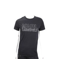 KARL LAGERFELD Logo 描線字母黑色棉質T恤(男款)