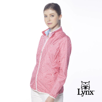 【Lynx Golf】女款滿版高爾夫球LYNX字樣印花隱形拉鍊口袋長袖外套(亮紅色)