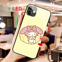 My Melody Luminous Tempered Glass phone case For Apple iphone 12 11 Pro Max XS mini Kawaii Fall Protection RGB Backlight cover