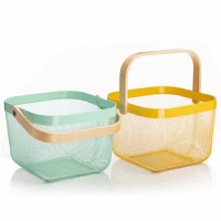Fruit Basket Ruisha To Wooden Handle Carrying Basket Factory Wholesale White Wire Small Basket Storage Basket Wire Mesh Basket