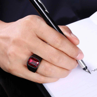 KAKANDA69 Cincin Titanium Pria Keren Ring EKSLUSIF Batu Merah Siam & Hitam Bahan Antikarat Selamanya