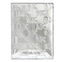 【Michael Kors】經典滿版MK漆皮壓紋信用卡二合一護照夾中夾(銀)