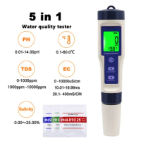 5 in 1 Digital Meter pH EC TDS Salinity Temperature Water Quality Food Beverages Salt Content Aquarium Seawater ATC Meter