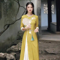 2024 aodai vietnam clothing cheongsam aodai vietnam dress vietnamese women traditional qipao half sleeves cheongsam dress a99
