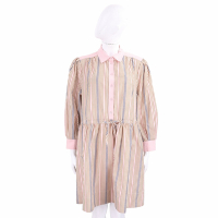 SEE BY CHLOE 抽繩收腰設計粉棕條紋棉麻襯衫式洋裝 連身裙(不含皮帶)