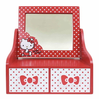 小禮堂 Hello Kitty 木製桌上型化妝鏡雙抽收納盒《紅白.點點》抽屜盒.木製櫃.置物盒