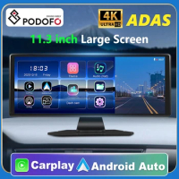 Podofo 11.3" Car Mirror Carplay Smart Player Suppport Rear Camera Android Auto/CarPlay With 4K Foward Camera Dashboard DVR