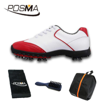 高爾夫球鞋 女款 英倫風 防水超纖皮 防水運動鞋 GSH080 白 紅 高爾夫球毛巾