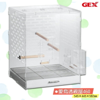 多樣選擇【日本GEX】愛鳥透視屋460 附棲木/食皿 頂部天窗 抽屜式底盤 方便清潔 小鳥 寵物鳥 鳥籠 鳥屋 飼養籠