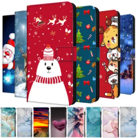 Christmas Marble Leather Case For OPPO Reno8 T 5G 8T Reno 9A 7A 2 Reno2 Z F Phone Wallet Flip Cover FOMO Card Holder Stand Bags