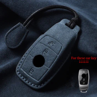 Suede car key case for Mercedes BENZ E Class For E320 E300 E260 E200 W213 W205 Keychain Accessories