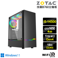 【NVIDIA】i5十四核GeForce GTX 1650 Win11{霞光刺客W}電競電腦(i5-14500/技嘉B760/16G/1TB/WIFI)