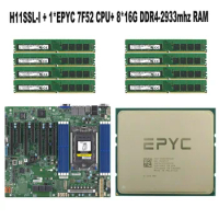 For Supermicro H11SSL-I Motherboard Socket SP3 +1* EPYC 7F52 16C/32T CPU Processor +8* 16GB =128GB RAM DDR4-2933mhz RECC Memory