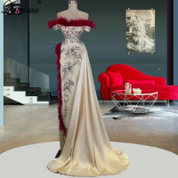 Luxury Dubai Crystals Evening Dresses Strapless Mermaid Evening Gowns Middle East Celebrity Dresses Party Gowns Robes Du Soir