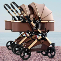 Twin Strollers with High Views Can Sit and Lie Down Fold with One Hand Promote Two-Way Baby Stroller