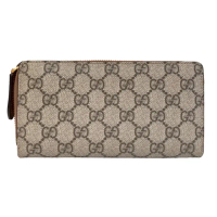 【GUCCI 古馳】821207 新款GG Emblem系列帆布ㄇ字拉鍊錢包長夾(棕色)