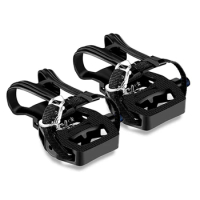 Spin Bike Pedals,9/16Inch Indoor Cycling SPD Hybrid Pedals With Clips,Bicycle Pedals With Toe Clips And Straps