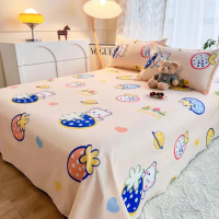 1PCS Cartoon Bed Sheet Soft Cotton Queen King Bed Size Home Dormitory Bedding Mattress Cover Foldable Bed Flat Sheet Bedspread
