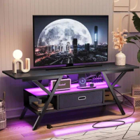 LEDwith Power Outlets Gaming TV Stand for TV Up to 65 Inch 55” TV Game Console for Living Room 20 Dynamic RGB Modes Rtv Cabinet