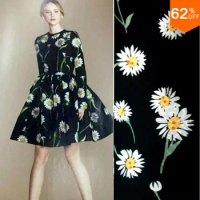 sunny Flowers silky fabric coin flower print fabric flowers print server for sewing cotton mix polyester fashion week material