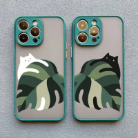 Retro Banana Leaf Plant Cute Cat Phone Case For iPhone 15 13 14 Pro Max XS XR X 12 11 Pro 13 Mini 7 8 Plus Shockproof Back Cover