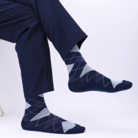 5 Pairs Mens Dress Socks Plus large Size，High Quality Combed Cotton Crew Socks，Black Cool Argyle Breathable Casual Socks for men