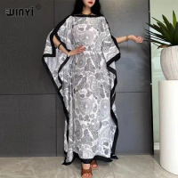 WINYI 2023 Summer Muslim Fashion boho Classic cashew printing Silk Kaftan Maxi dress Beach Bohemian kaftan long dress for lady