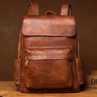 Retro trend handmade leather backpack men's business leisure leather backpack large-capacity travel bag computer bag