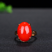 紅玉18k金復古戒指 和田玉指環紅色寶石戒子飾品