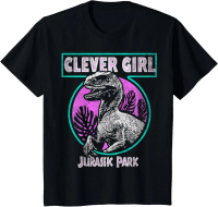 Amber's Baju Kaos Anak dan Dewasa 24s Unisex Jurassic Park Distressed Teal Raptor Clever Girl Short