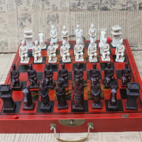 Antique Chess Three-dimensional Super Large Chess Pieces Wooden Folding Chess Board Terracotta Warriors Figures Yernea