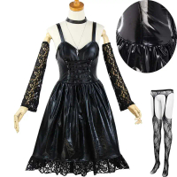 MisaMisa Cosplay Costume Death Note Women Goth Dress Stockings Garters Choker Gothic Misa Amane Leat