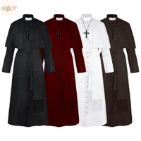 cos服素色牧師cos服 萬聖節基督教神父中世紀復古服裝