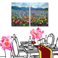 【24mama 掛畫】二聯式 油畫布 春天 夏天 抽象 藝術 植物花卉 無框畫-30x40cm(鬱金香花園)